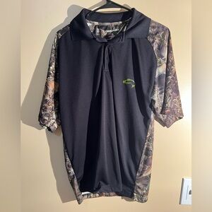 Men’s Fishouflage Black Short Sleeve Polo T-Shirt Size Large